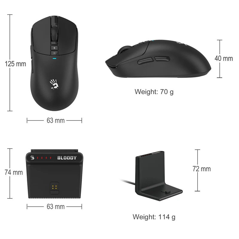ماوس ألعاب لاسلكي A4TECH Bloody R72 Ultra Duo 2.4G أو USB، 20000 CPI، 350 IPS، 1000HZ، محرك Alpha 20K هندسي، تشغيل 72 ساعة #6