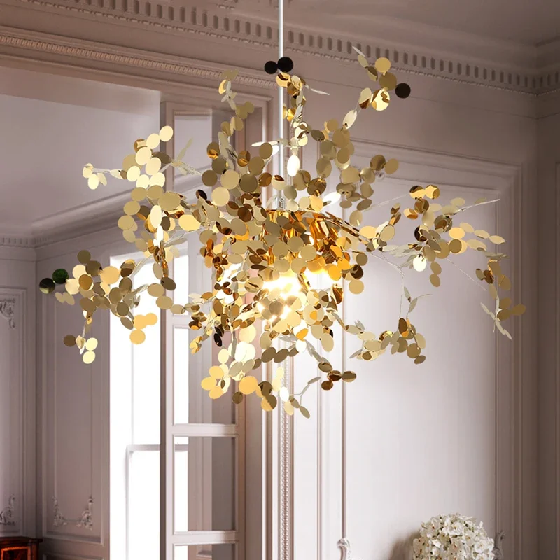 lustre dourado criativo do luz da folha luzes interiores do pendente decoracao home design moderno aco inoxidavel 01