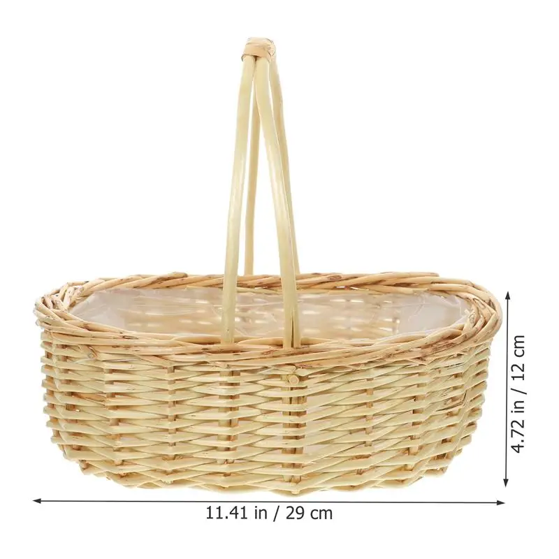 Portable Wicker Flower Basket Picnic Storage Baskets Woven With Handle Fruit Storage Container Travel Handmade Imitation Rattan