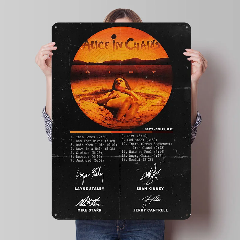 Alice in Chains Tinplate Poster Customized Wall Art Vintage Metal Signs Retro Tin Plaque for Room Decorating Interior Wand Deko