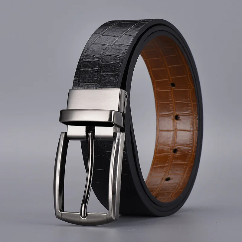 Business Black Coffee Pu Leather Luxury Design Crocodile Pattern Pin Buckle Fashionable Rotatable Buckle Men's Formal Suit Belt