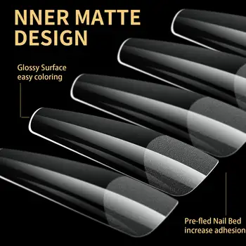 Nové měkké gelové falešné tipy 480 ks mandlové čtvercové rakevní francouzské polomatné falešné presované akrylové nehty plné krytí americké kapsle 10 nejlepší prodej Americké kapsle - №5