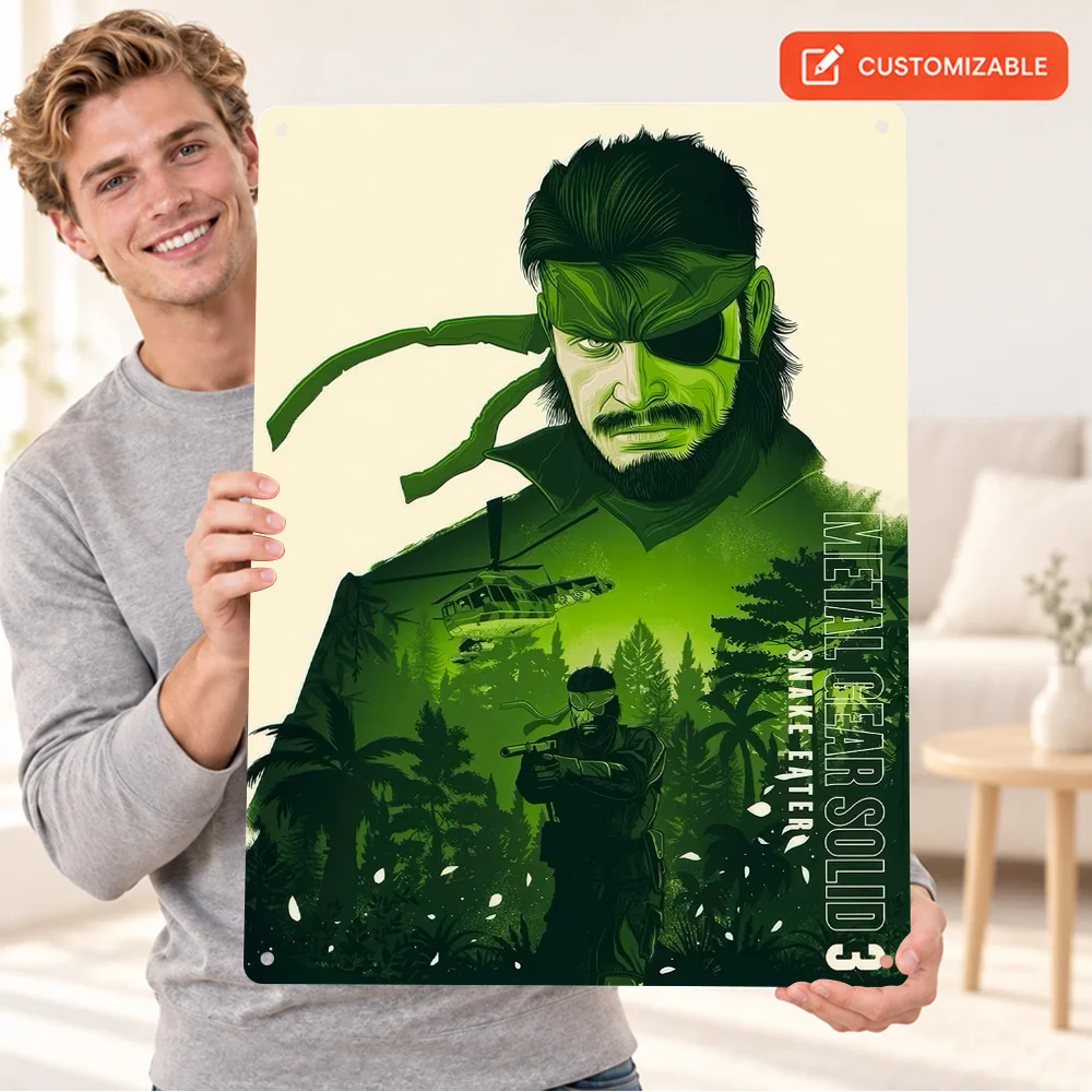 Metal Gear Solid 3 Snake Eater Printed Poster Customized Aluminum Sign Green Forest Double Exposure Wall Art For Game Lounge
