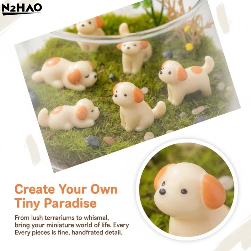 4PCS Lovely Mini Resin Sleeping Puppy Figurine Set Miniature - Cute Resin Ornament For Car Dashboard, Desk & Terrarium Decor