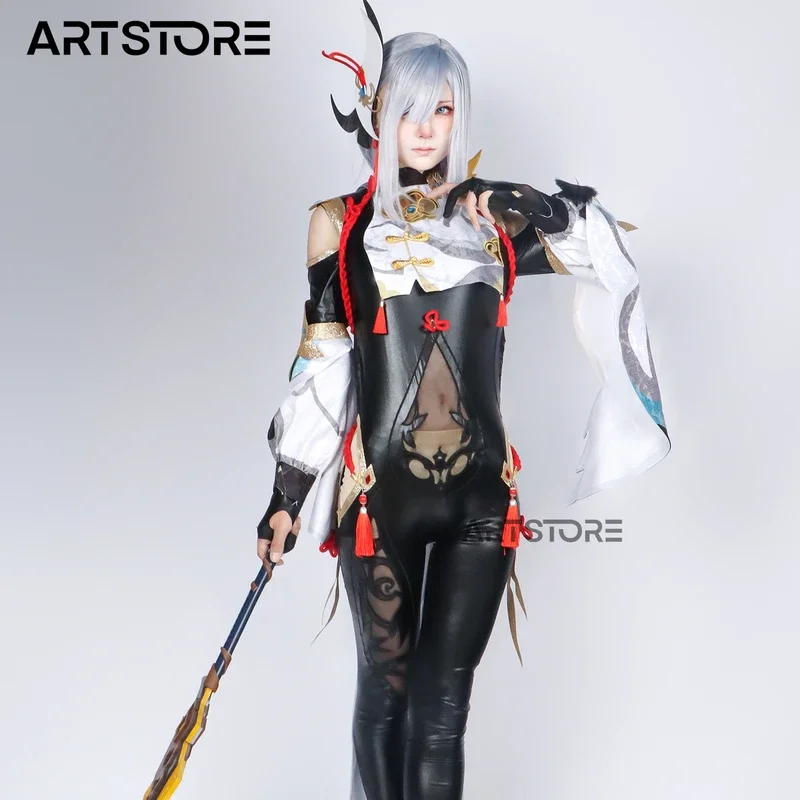 Shenhe Cosplay Game Genshinimpact Costume Shenhe Jumpsuit Wig Shen He Game Battle Suits Cosplay Anime Outfits Game Costume