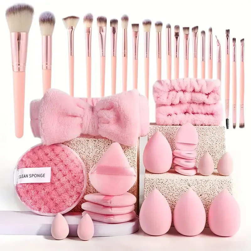 Kit de maquiagem rosa 20/40, conjunto completo de pincéis de maquiagem, conjunto grande inclui pincéis macios, liquidificador de beleza, presente de aniversário, natal e ano novo