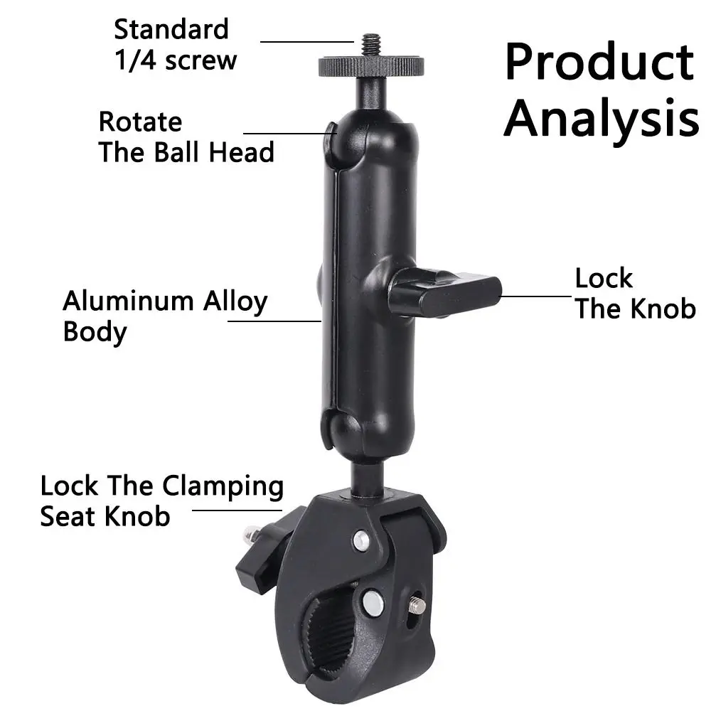360° Rotating Action Camera Stand Universal S/M/L Rearview Mirror Bracket Extendable Black Recording Microphone Holder