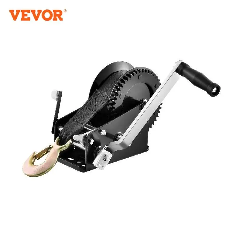 VEVOR Hand Winch Boat Trailer Winch Heavy Duty Rope Crank Polyester Strap and Two-Way Ratchet Manual Operated Hand Crank Winch