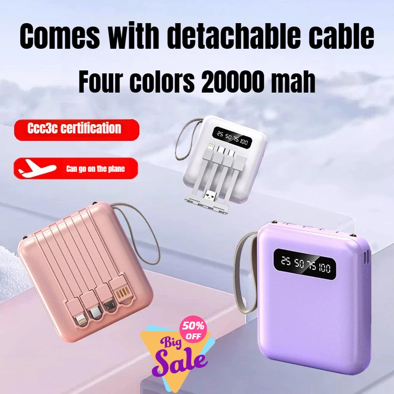 باور بانك صغير بسعة 20000 مللي أمبير في الساعة، شحن سريع، باور بانك محمول بسعة كبيرة مع كابل لبطارية آيفون وشاومي وسامسونج الخارجية #1