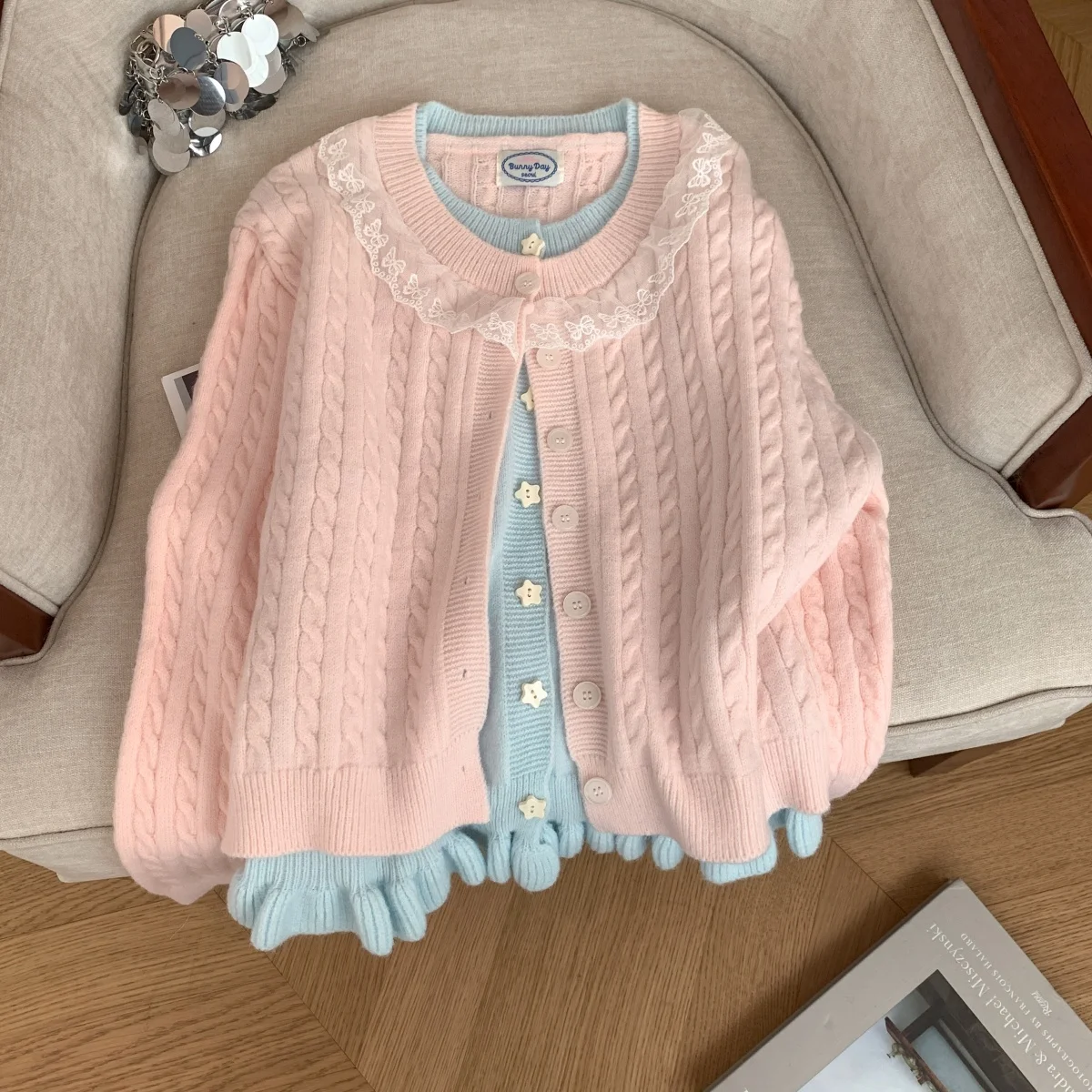 Dames grijze strik vest trui Y2k Vintage jaren 2000 elegante trui gebreide lange mouwen Koreaanse pailletten trui herfst winter 2025