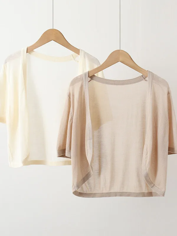 

Sun Protection Silk Knitted Shoulder Shawl Short Sleeve Open Cardigan Women Summer Thin Style with Halter Dress Outer Half Sl...
