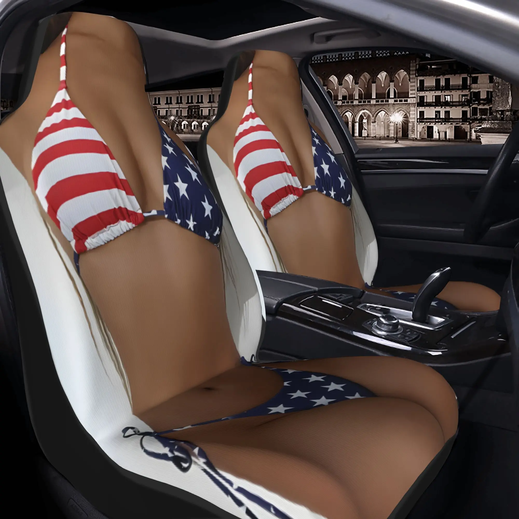 2pcs Patriotic Star-Striped Triangle Bikini Set For Poolside CharmCar Seat Covers, Suitable For All Vehicles, Christmas Gifts An