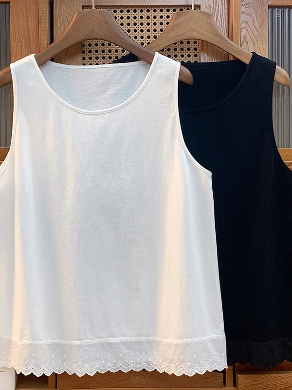 

Жилет из чистого хлопка с кружевной отделкой, женский свободный повседневный жилет с верхом из хлопка, универсальный дизайн, удобный летний слиток