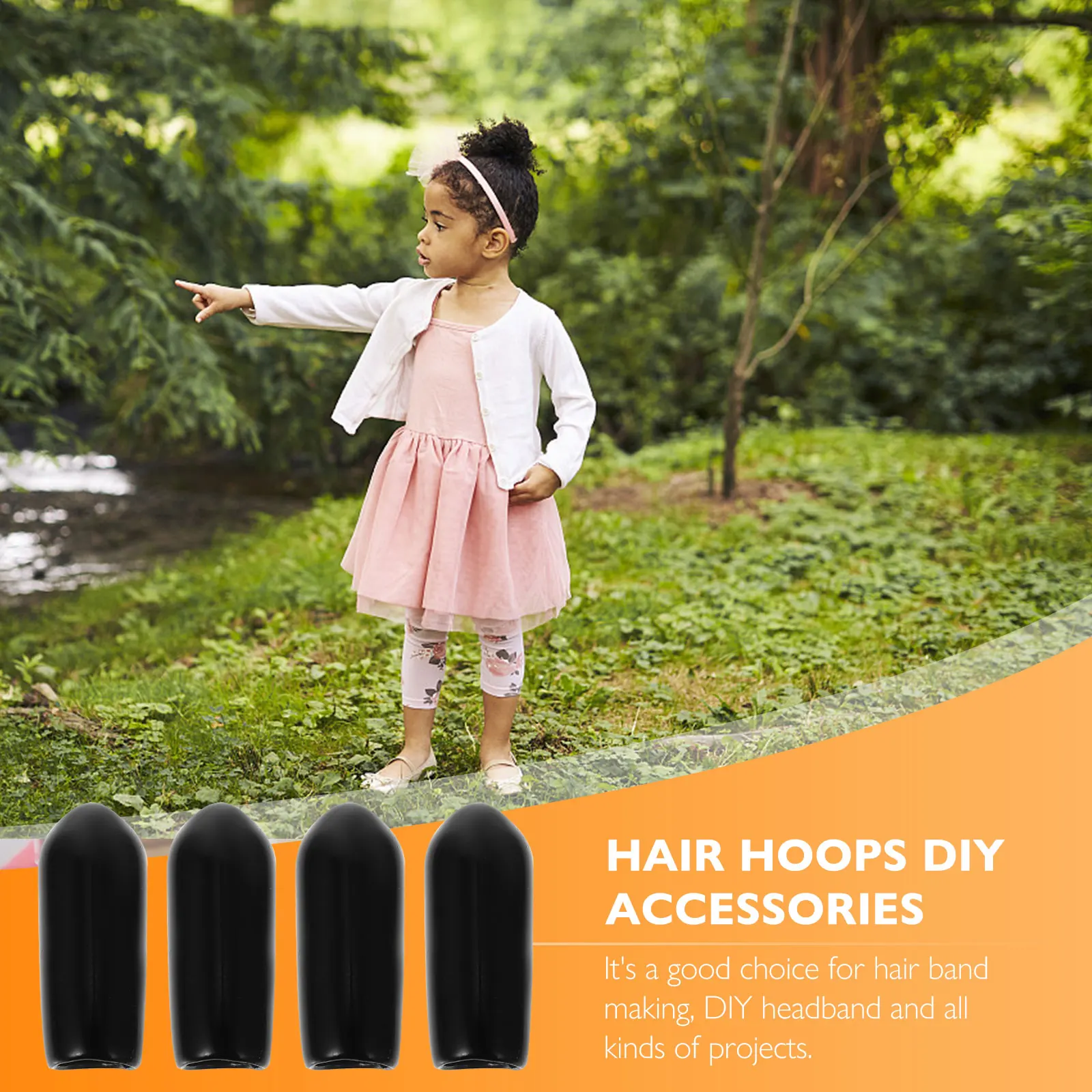 

100 Pcs Tube Cap for Hair Pattern Black Headband End Stopper Salon Rubber Bands Caps