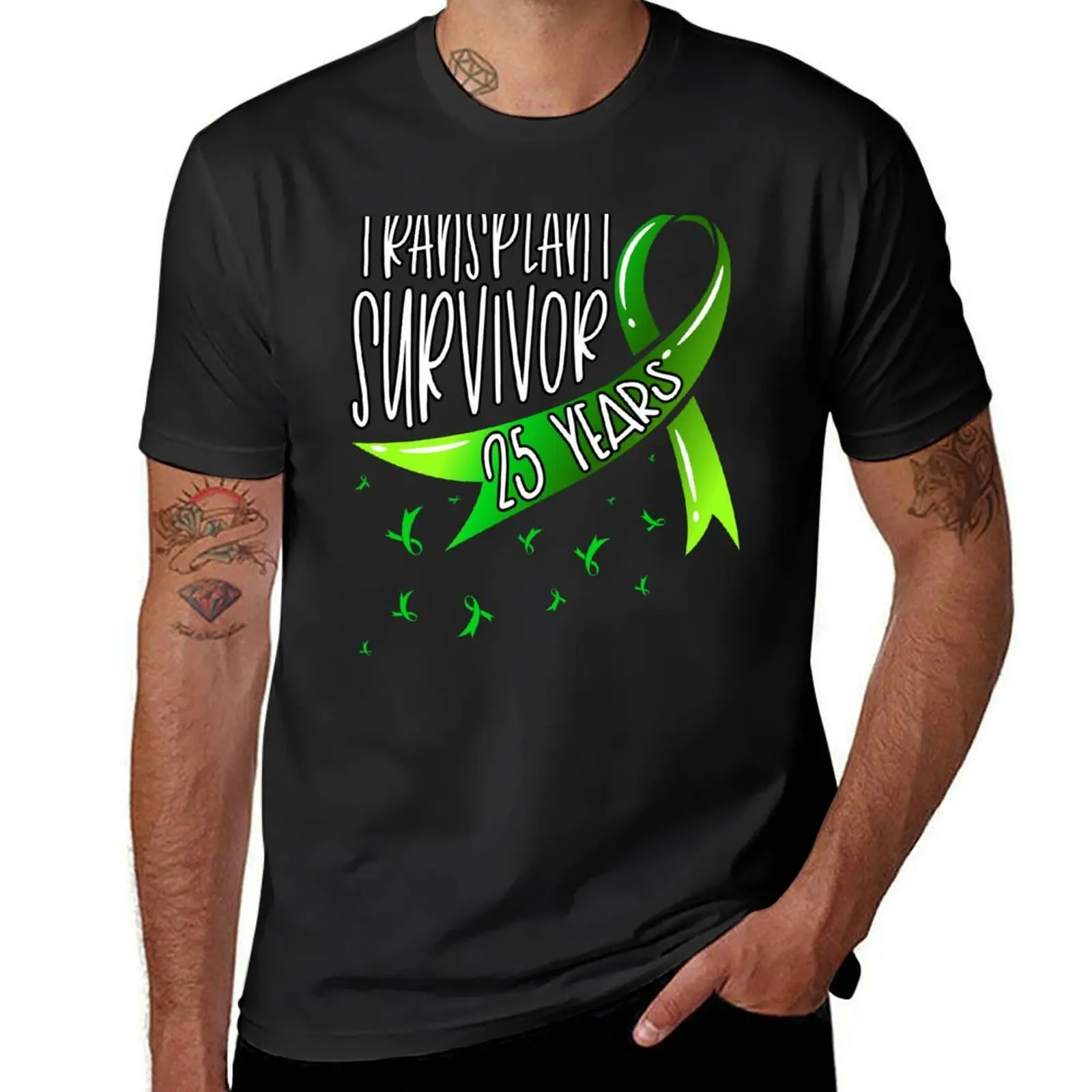 25 Year Organ Transplant Survivor Green Ribbon T-Shirt tees korean fashion mens big and tall t shirts