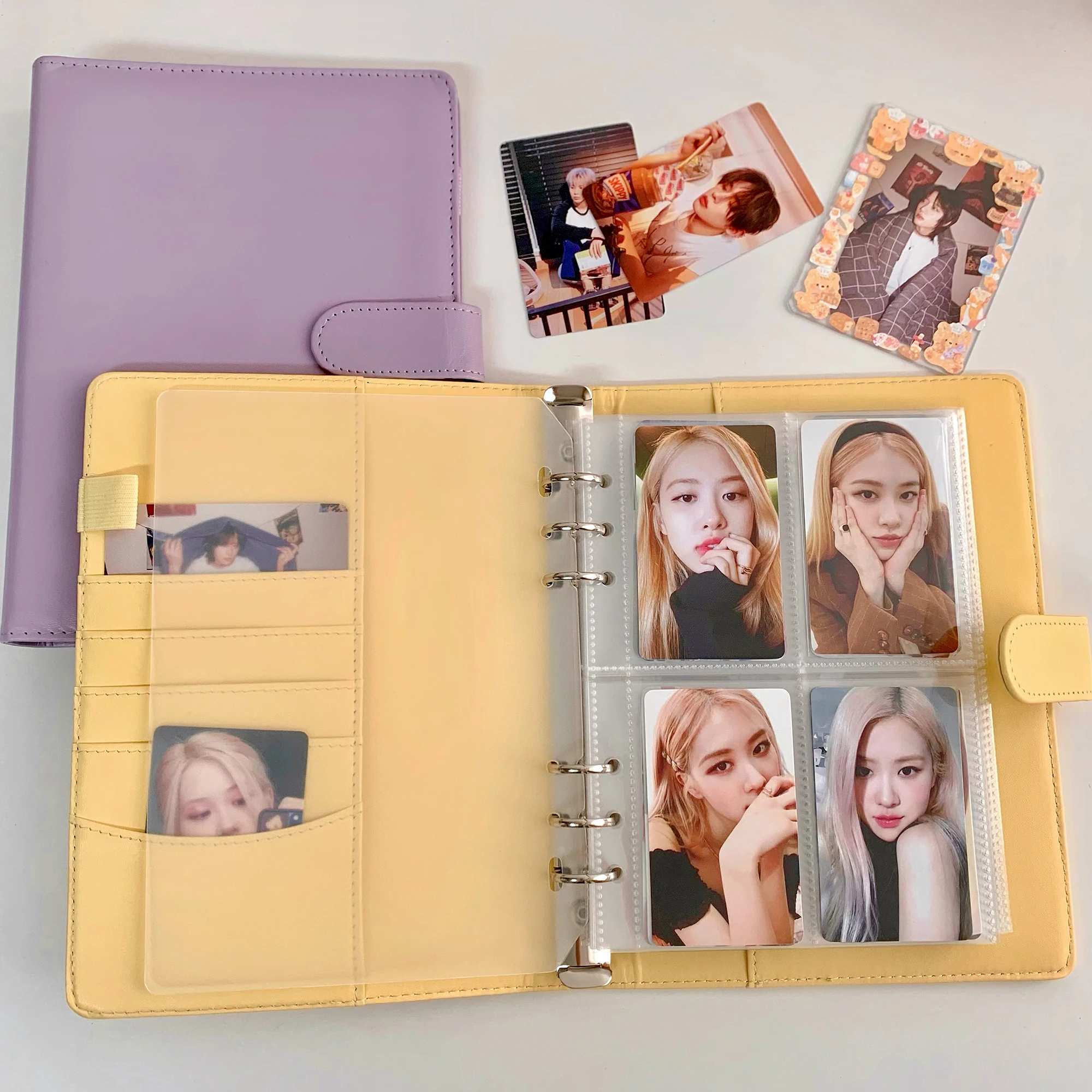 Carpeta de cuero Pu A5 de Color caramelo, cubierta para tarjetas fotográficas, bonito Kpop, libro de colección de hojas sueltas, tarjetas