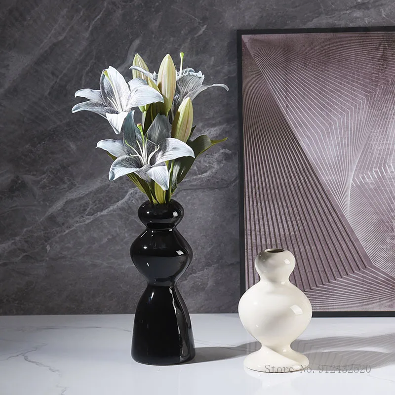 Nordic Ceramic Minimalist Irregular Vase ornaments, Home Dining Table Courtyard Living Room Flower Decoration Accessories, 1Pc