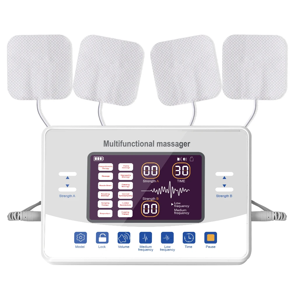 2/4 Outputs Tens Muscle Stimulator Electric Shock Waves EMS Pulse Back Neck Shoulder Muscle Relax Electric Body Massager