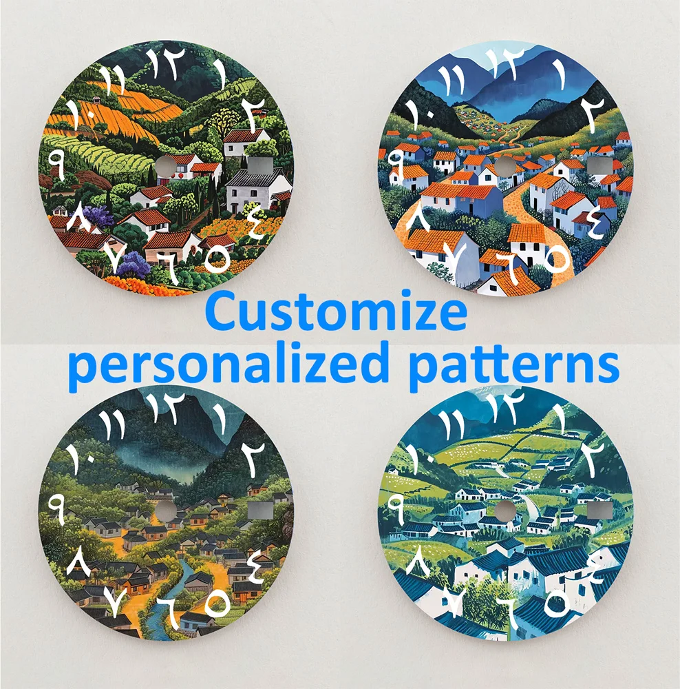 NH35 Dial Rural Landscape Dial 28.5mm Arabic Numerals Dial NH36 Dial Fit NH35/6 Movement Watch Parts Replacement Custom LOGO