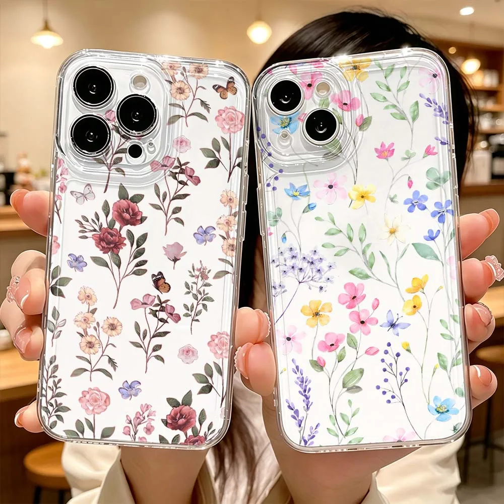 Stylish Floral Pattern Phone Case For Apple iPhone 17 Air 16 15 14 13 12 11 Pro Plus Max Protective Transparent Cover