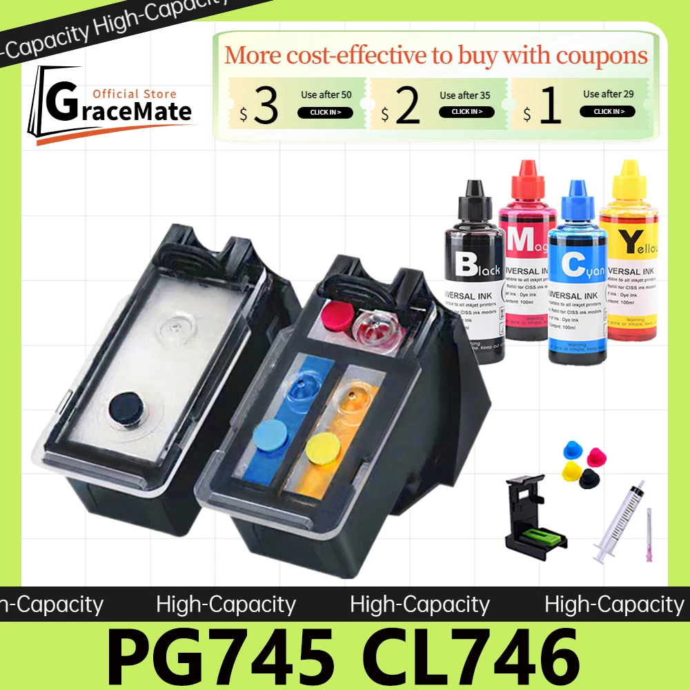 

PG745 CL746 Replacement Ink Cartridge for Canon Pixma MG2470 MG2570 MG2570S MG2970 MG3070 MG3077 TR4570 Printer pg745 cl746