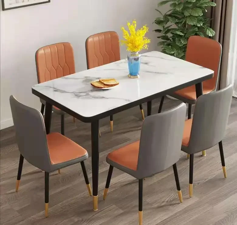 

zz Hot Selling modern style cheap price marble top tables and velvet chairs 5-Piece dinning room furniture dining tables set