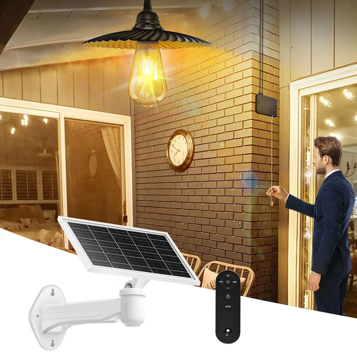 

Antique-Style Solar Pendant Light Dual Charging Solar Pendant Light Indoor Outdoor Weatherproof Hanging Lamp with Pull Cord
