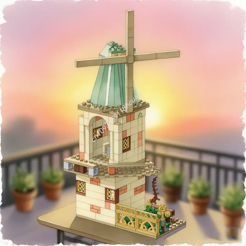 214pcs MOC Harry Green Windmill Hogwarts Model Building Blocks Construction DIY Christmas Gifts Creative Education Toy Idea