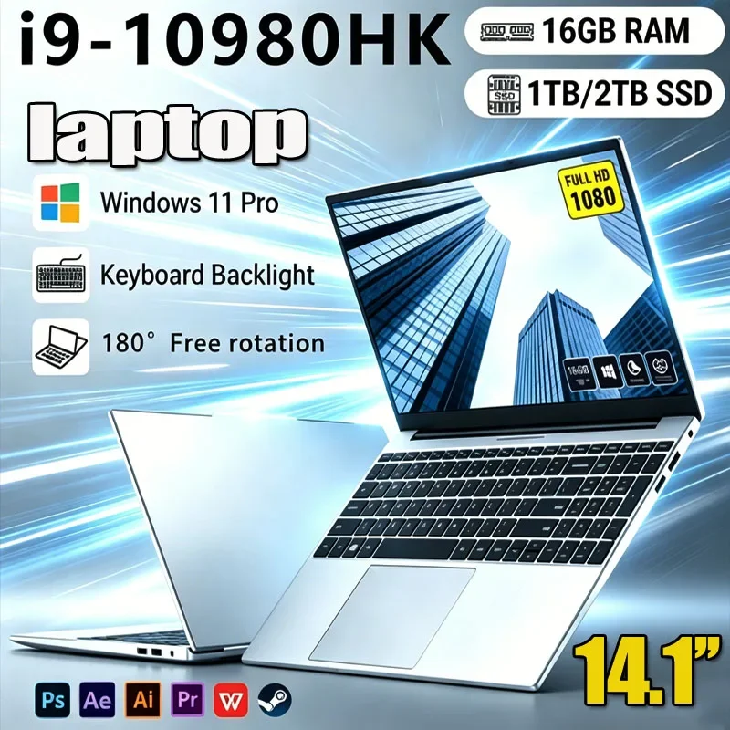 2026 Intel Core I9-10980HK Laptop 14.1 Inch Win11 Pro 16GB/32GB RAM 1TB 2TB SSD Unlock Office Business Gaming Notebook