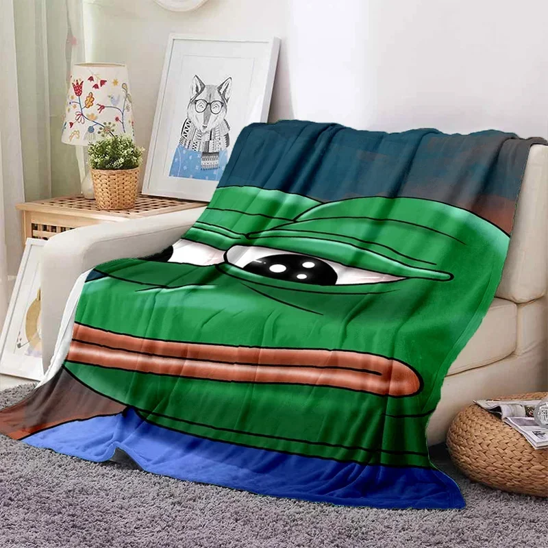 Cartoon Pepe The Frog Face HD Soft Flannel Blanket for Beds Bedroom Sofa Picnic,Throw Blanket for Cover Outdoor Leisure Nap Gift