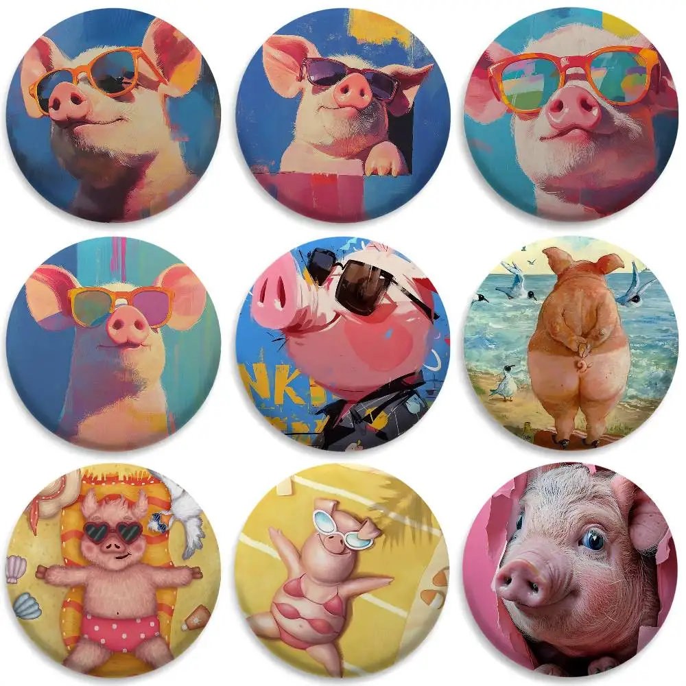 

Cute Funny Pig Friends Gift Badges Round Exquisite Badge Brooches Creative Pins For Clothes Hat Backpack Gift Accessories