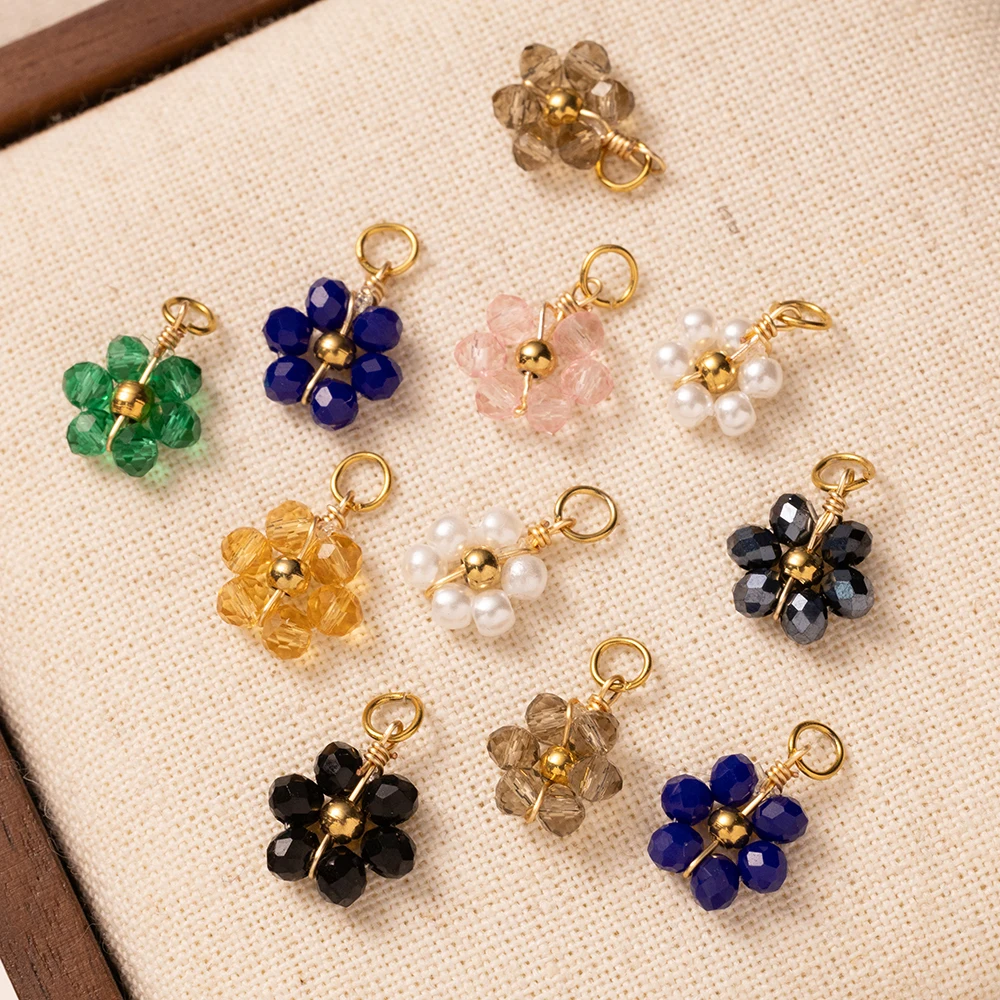 

5pcs/Lot Stainless Steel Flower Crystal Bead Gold Color Charm for DIY Earring Necklace Bracelet Jewelry Making Supplies Findings