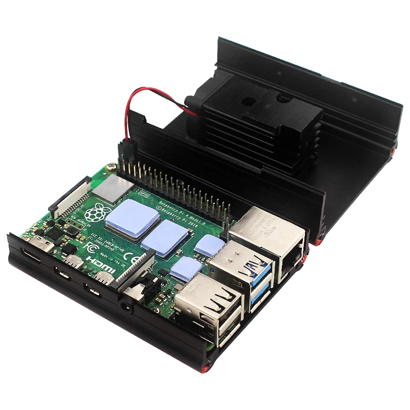 Raspberry Pi 4 Aluminum Case with Cooling Fan Heatsinks Active Cooler Anti-Falling Protection Box Shell for Pi 4