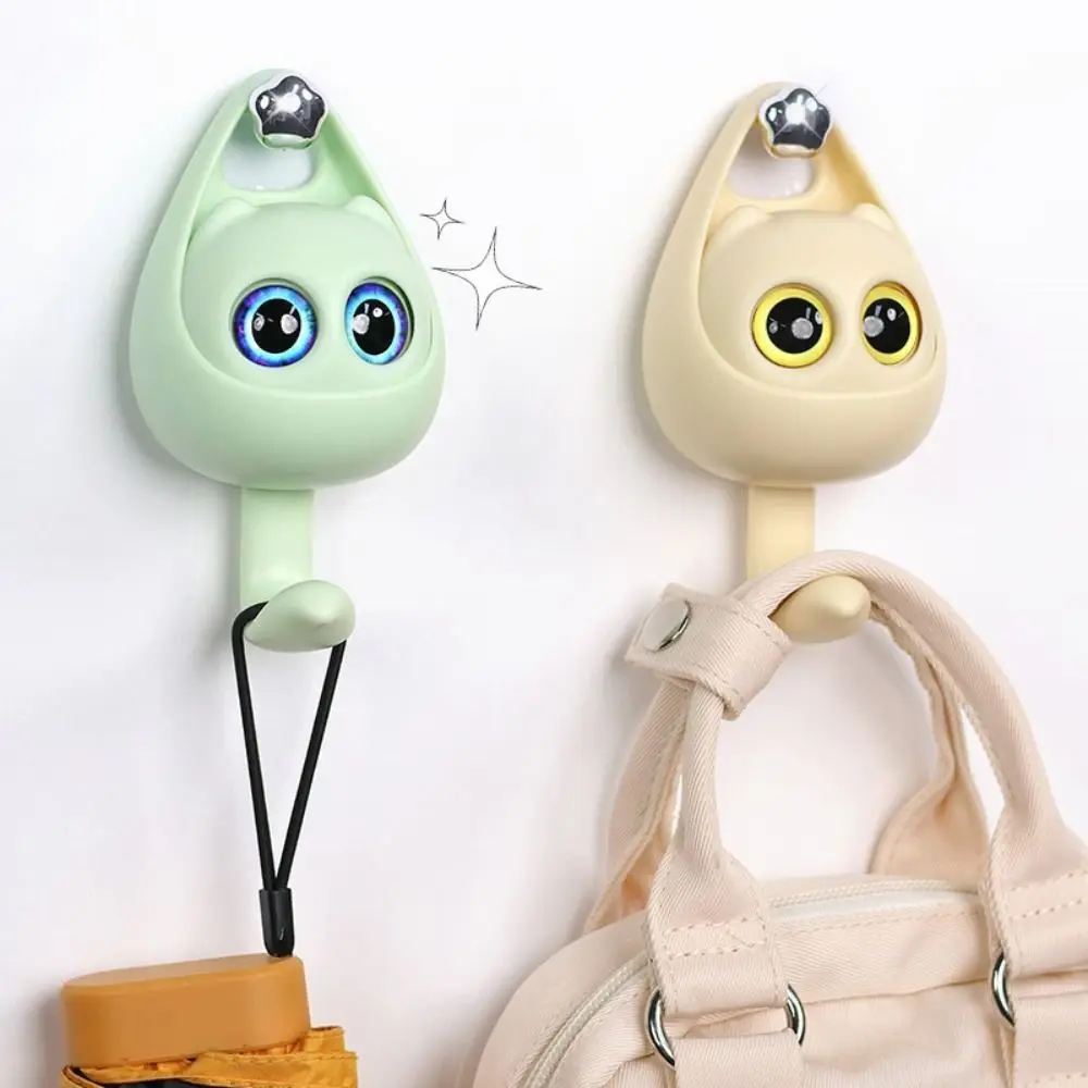 2pcs Cartoon Blink Cat Hook Cute Self-adhesive Wink Bird Key Holders Rack Plastic Animal Decorative Hook Storage Rack