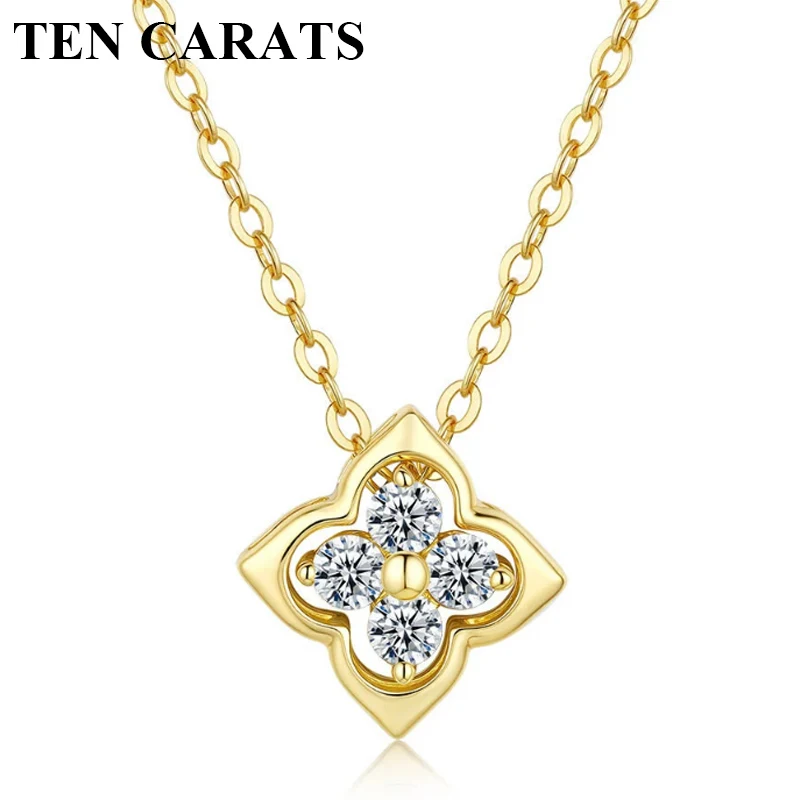 

Ожерелье с подвеской из муассанита 18 карат для женщин, элегантные ювелирные изделия с четырьмя листьями и цветком, роскошный подарок на годовщину