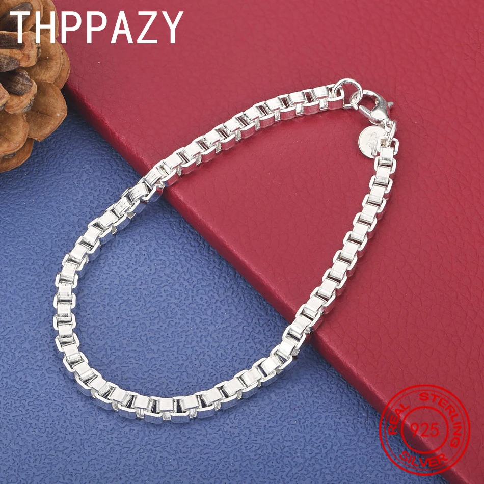 

THPPAZY 925 Sterling Silver Box Chain Bracelet For Women Men Anniversary Party Fashion Simple Versatile Jewelry Gift Accessories