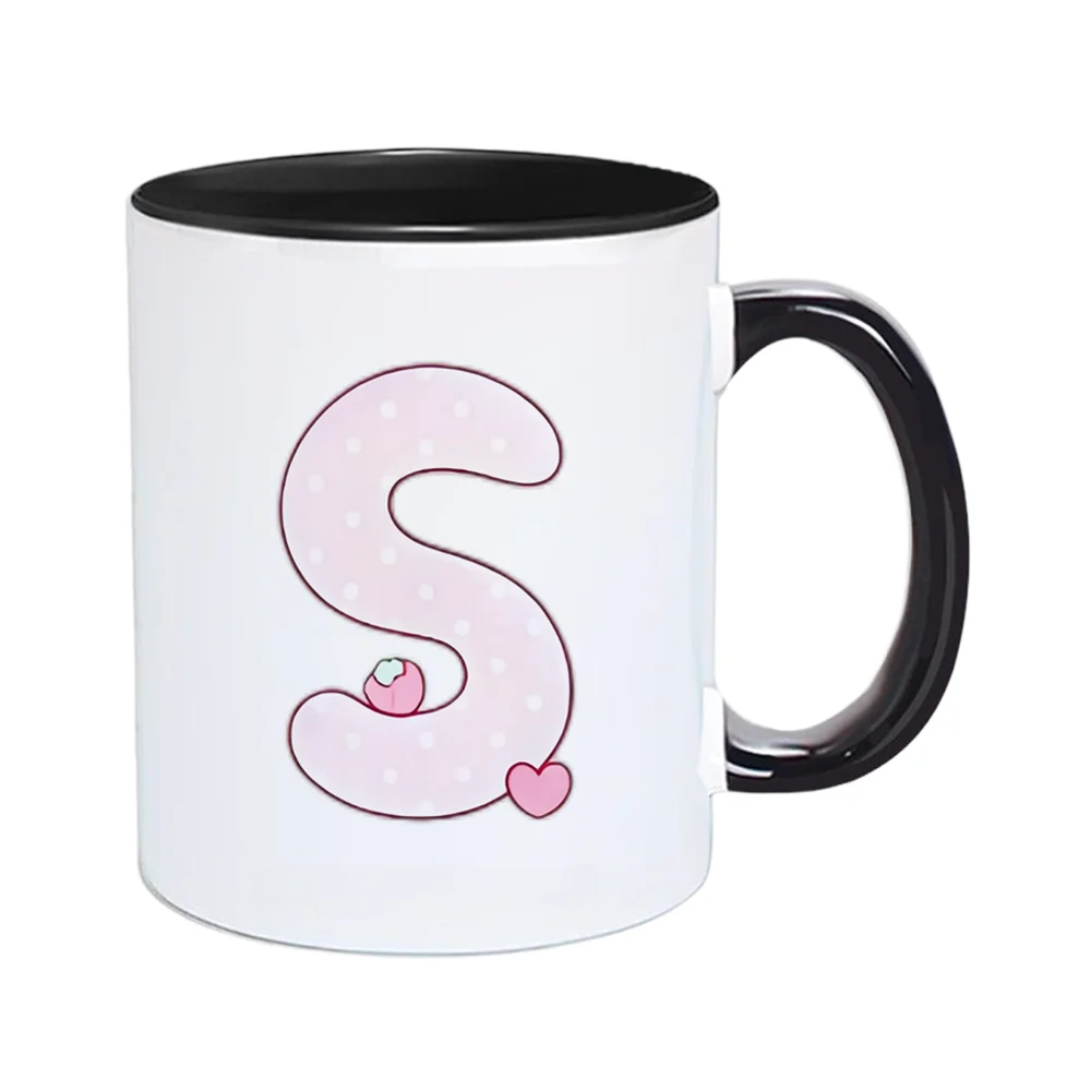 11oz Pink Polka Dot S Letter Ceramic Coffee Mug with Peach Heart Design for Valentine's Day and birthday Home Use Holiday Presen