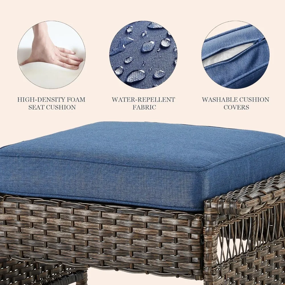 أثاث الفناء كراسي الفناء الخوص مع 2 PE الروطان العثمانيين البني الخوص الأزرق وسائد فناء المحادثة الفناء الخلفي بجانب حمام السباحة #4