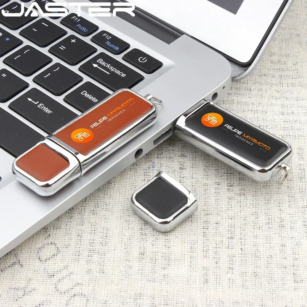 JASTER Brown Leather Business GIFT LOGO USB 2.0 Flash Drives 64GB Fashion Pen drive 32GB U disk Free Color pen usb 128GB BOX