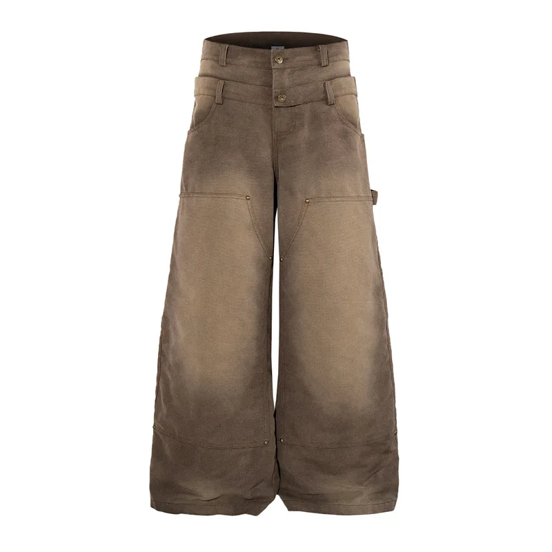 

Double Waist Design Wide Leg Loose Baggy Jeans For Man Ripped Denim Straight Pants High Street Trousers Brand Clothing