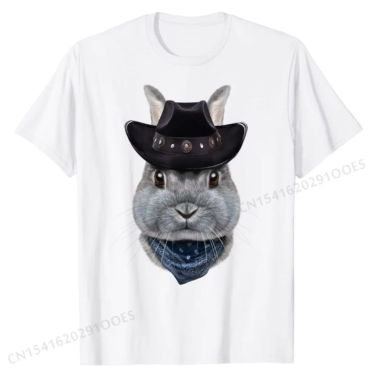 Netherland Dwarf  in Cowboy Hat and Bandana - T-Shirt Fitted Unique Tops & Tees Cotton Tshirts for Men Casual