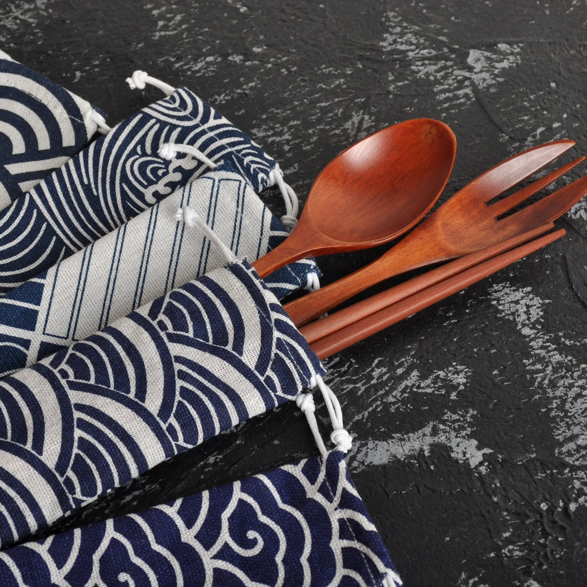 1pc Japanese Style Drawstring Bag Portable Utensil Pouch for Straw Spoon Chopstick Travel Organizer Eco Friendly