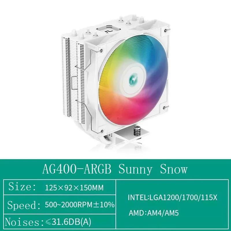 Decoolpwm cpuエアクーラーag400 argb 2000rpm cfm lga1200 1700 115x for am4 am5 sunny Snow High qualridiator