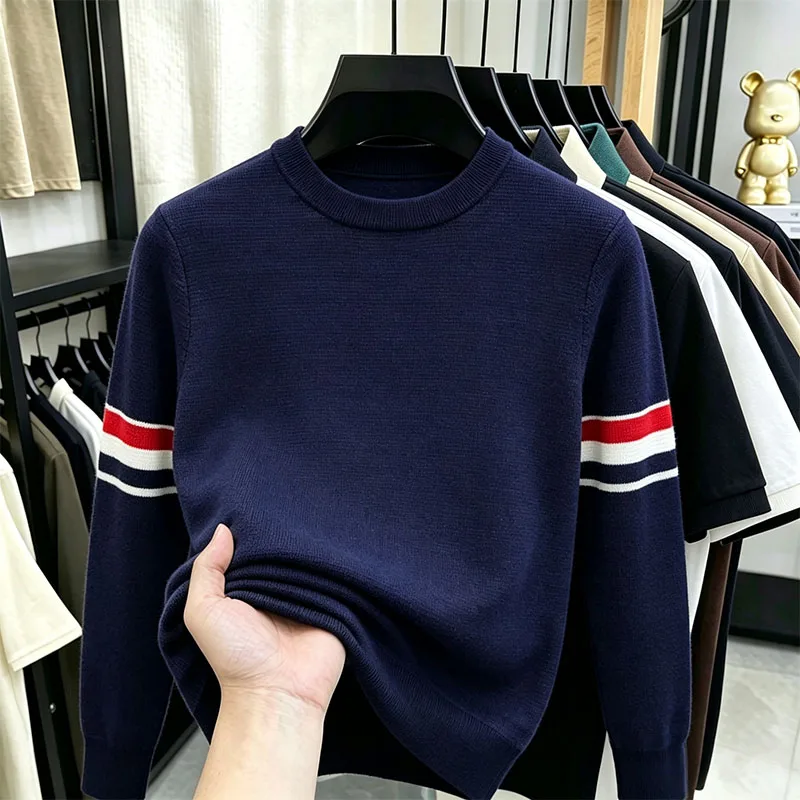 High Quality, Men's Long Sleeved Round Neck, Striped Pattern Wool Sweater Daily Commuting Autumn and Winter New Pullover Sweater