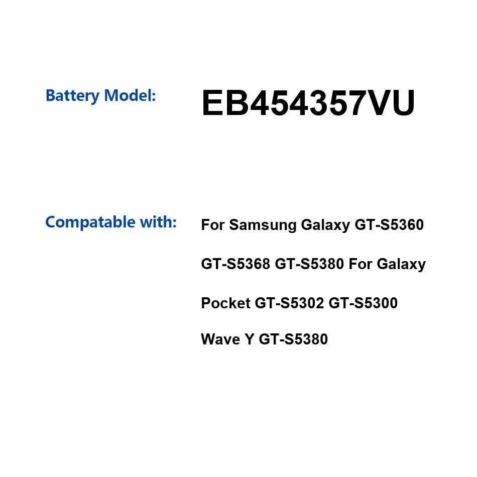 Аккумулятор EB454357VU 1200 мАч для Samsung Galaxy GT-S5360 GT-S5368 GT-S5380 Pocket GT-S5302 GT-S5300 Wave Y