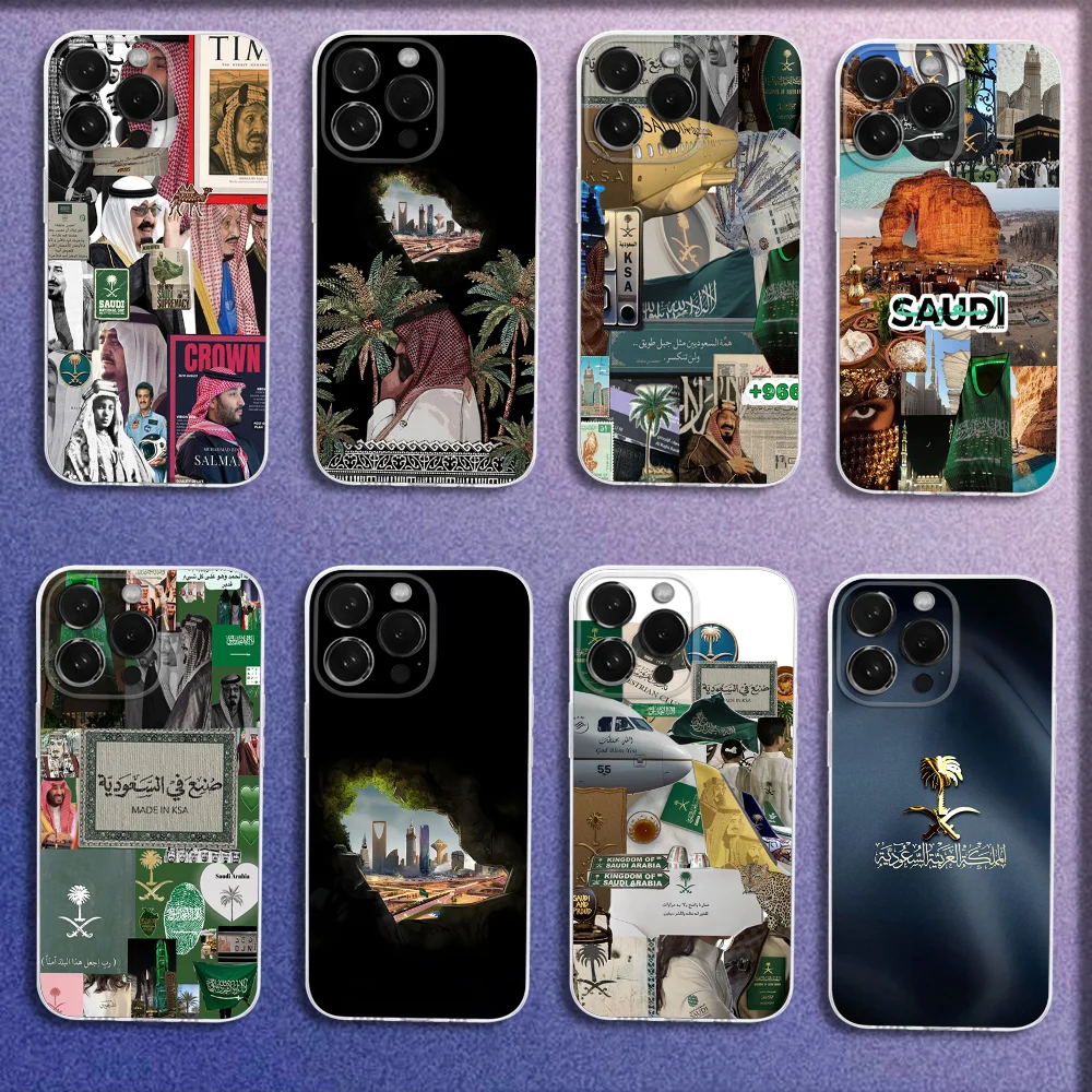 

Saudi Arabia King Salman Flag Phone Case For iPhone 16,15,14,13,12,11 Plus,Pro,Max,XR,XS,Plus,E,Mini Transparent Cover