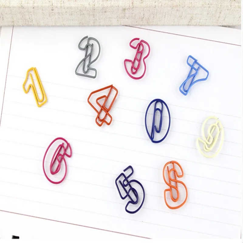 10pcs/pack metal digital paper clips simple student stationery paper clips office paper clips