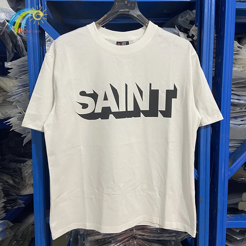 

Classic 3D Letters Logo Print Saint T Shirt Men Women High Quality Cotton Loose T Shirt Casual Couple White Short Sleeved Tee