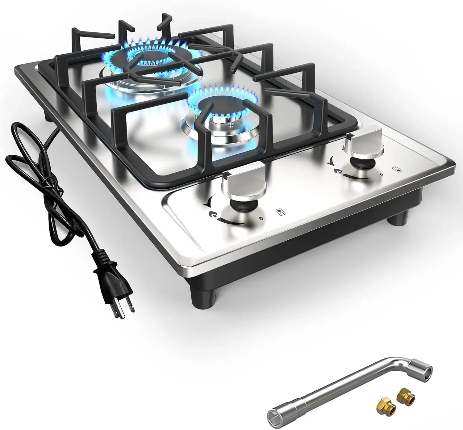 

li-Gas Cooktop Stove 2 Burner, 12 Inch Portable Stainless Steel LPG/NG Dual Fuel, Built-in Gas Stove, Ideal for RVs, Apartments