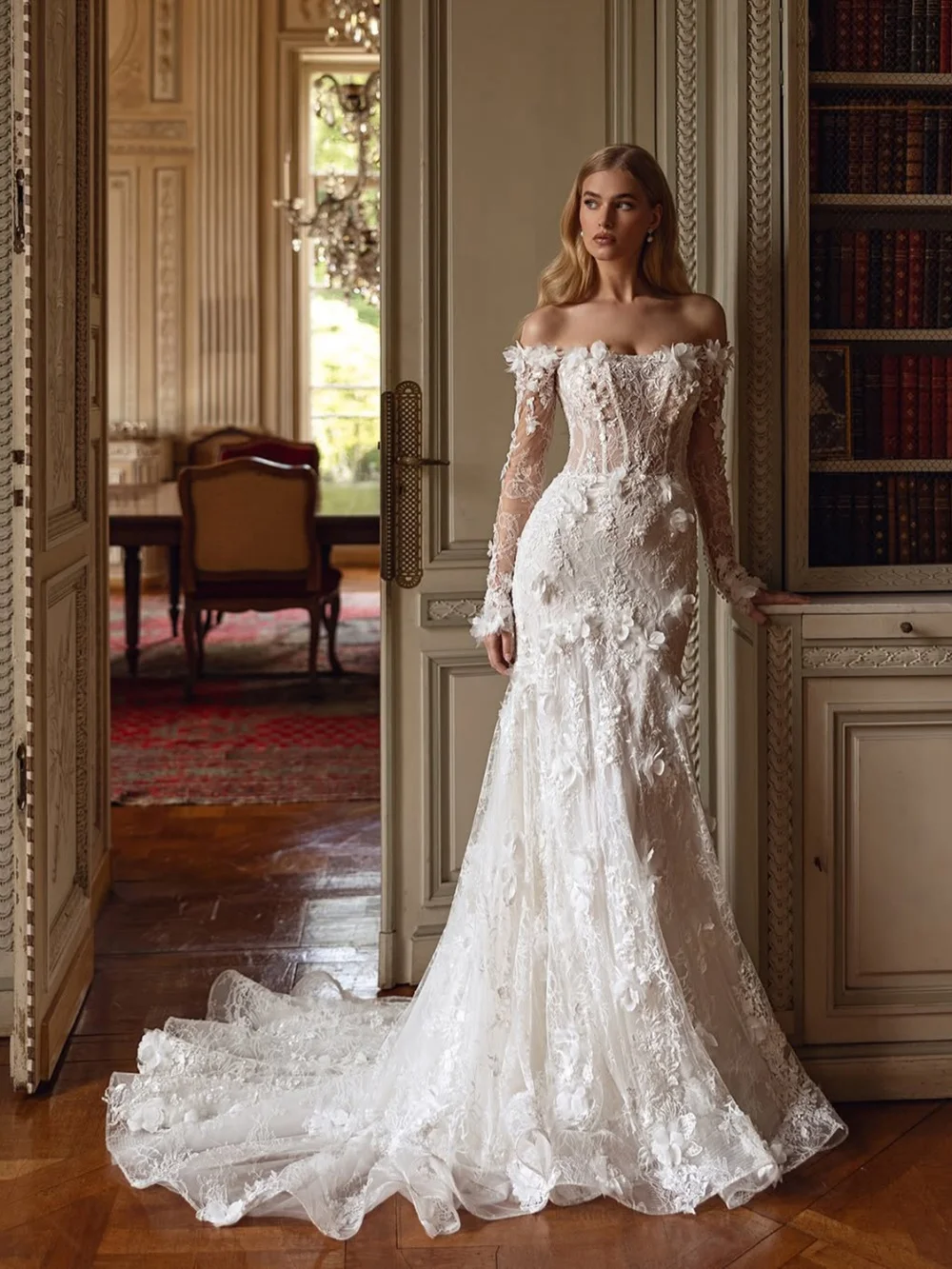 

Handmade Mermaid Gown Wedding Dresses Appliques Sweep Train Evening Dresses Special Occasion Gown Vestido De Noiva Customized